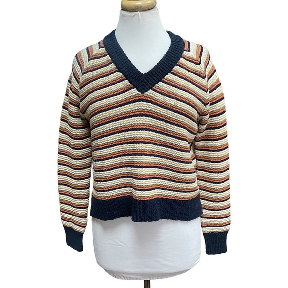 MadewellArden V-Neck Crop Pullover Sweater in Stripe - Picture 2 of 16